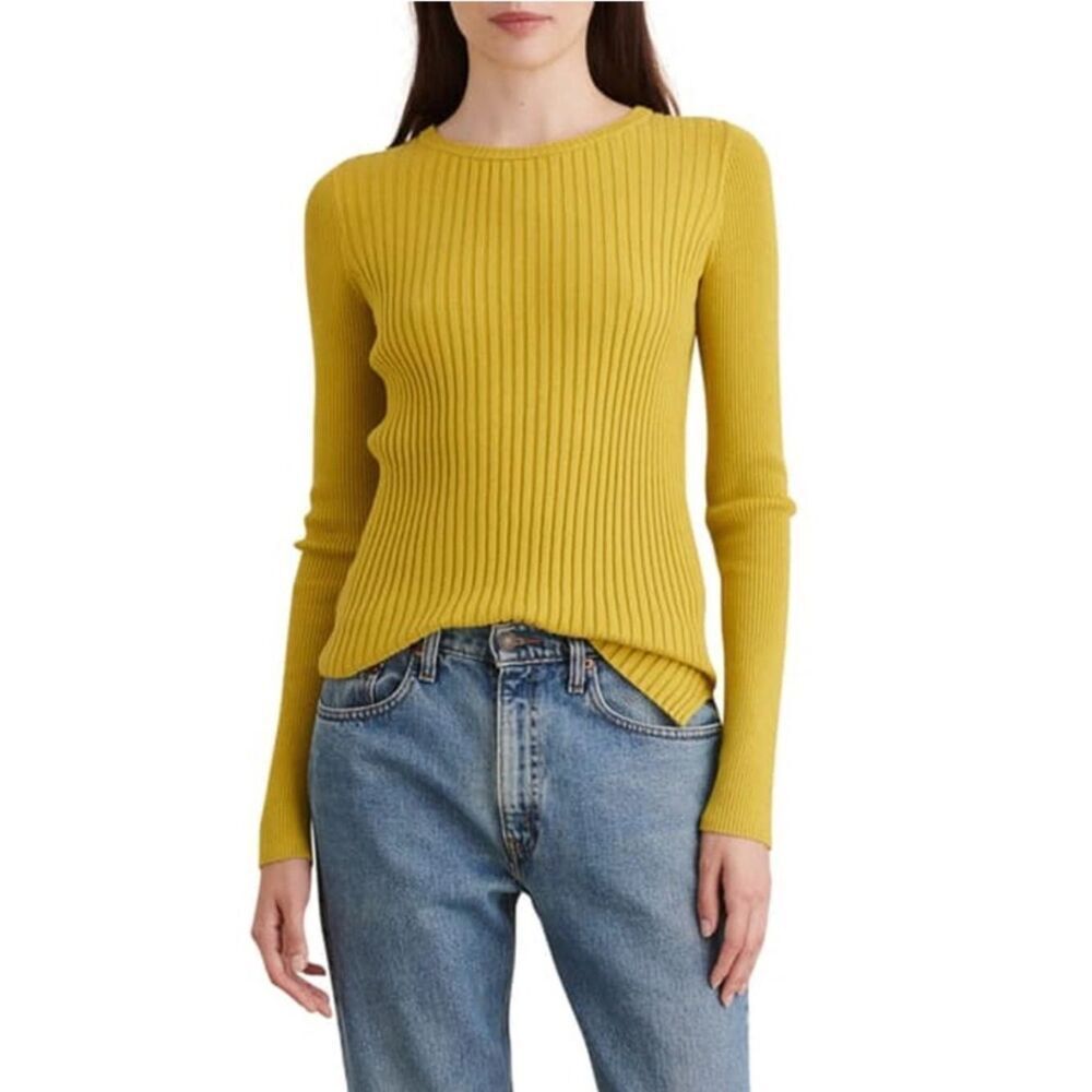 Revolve Alex Mill Ribbed Crew Neck Sweater Chartreuse Long Sleeve Knit Green L